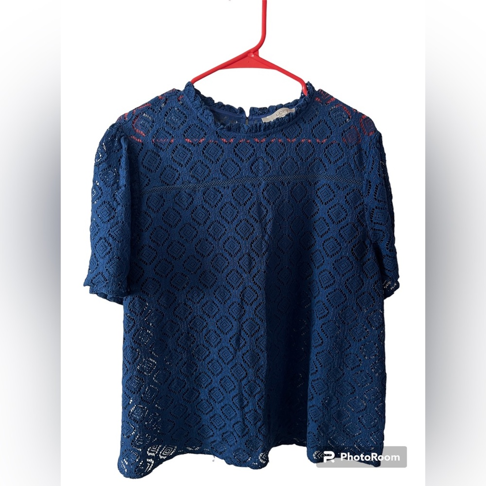 Loft Blue Mock Neck Blouse